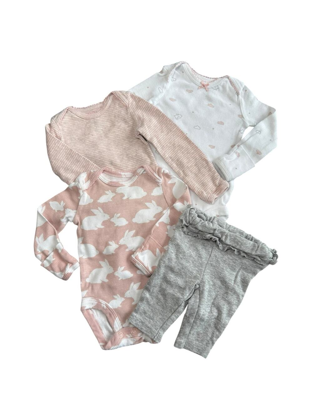 Carters Bodysuit Bundle Baby Girl Bunny Pink Gray Newborn